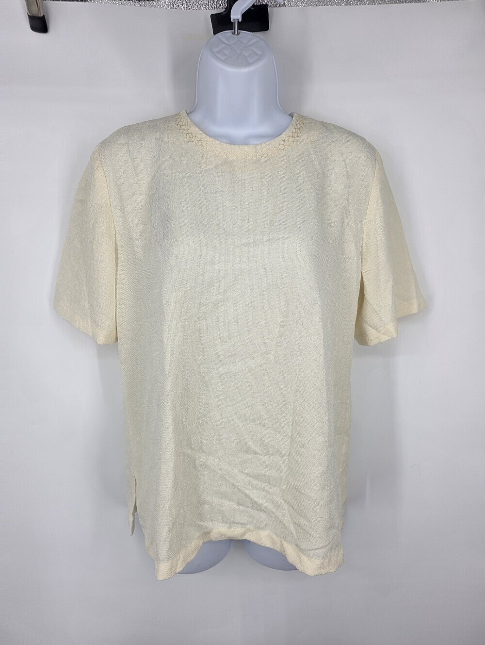 Patchington Vintage Cream Textured Short Sleeve Blouse XSmall Off White C8355